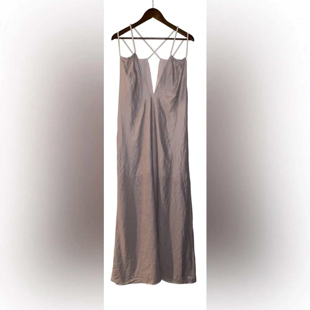 Krisa X Revolve Strappy Linen Maxi Dress Women XS‎ Slit Front Minimalist NEW